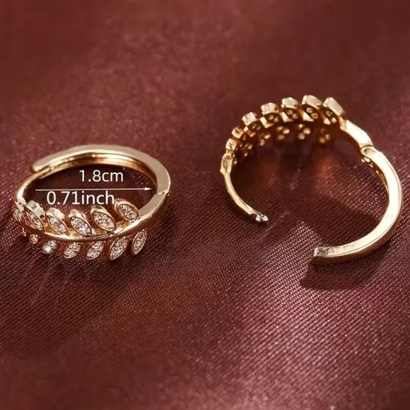 Cubic Zirconia Gold Plated Leaf Hoops - Picture 5 of 5